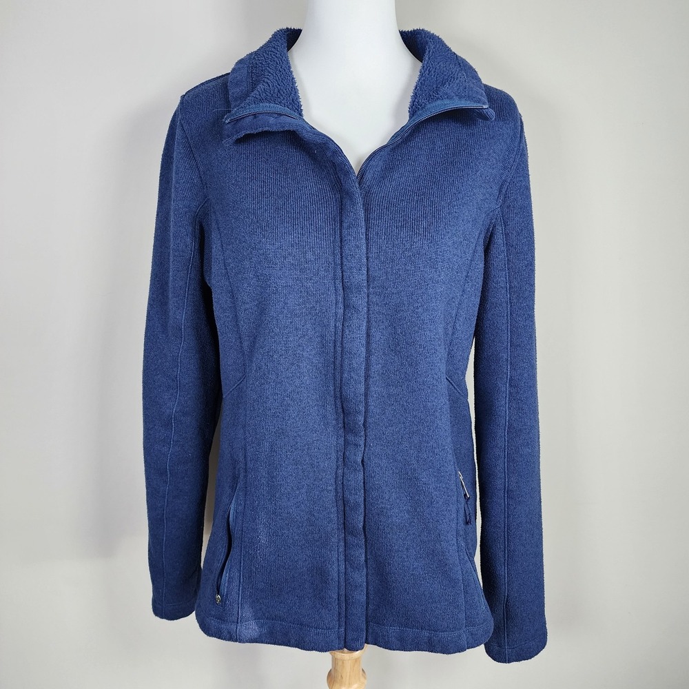 Lands End Knit Jacket‎ Womens Medium Full Zip Sweater Long Sleeve Fleece ** READ